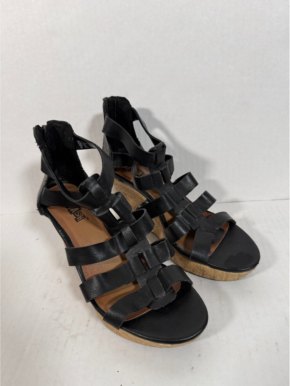 BRASH Black Strappy Wedge Sandals, Women's Size 6